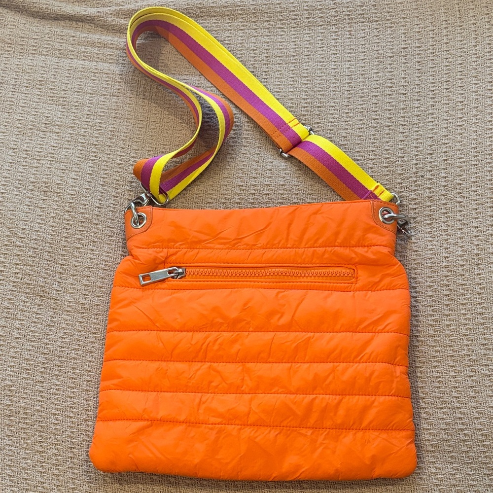 Sondra Roberts Squared Vibrant Orange Quilted Puffer Crossbody Bag